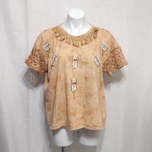 Vintage Copa Cabana Fringe Trim Boxy Top One Size Boho Festival Statement Tee
